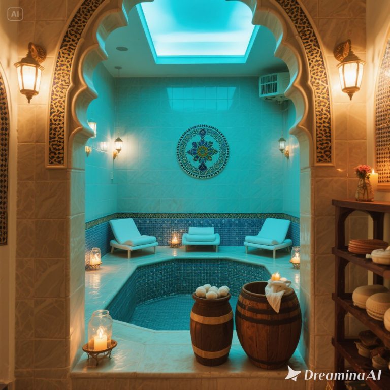 Ilustrasi hammam tradisional di Antalya dengan interior marmer khas Turki.