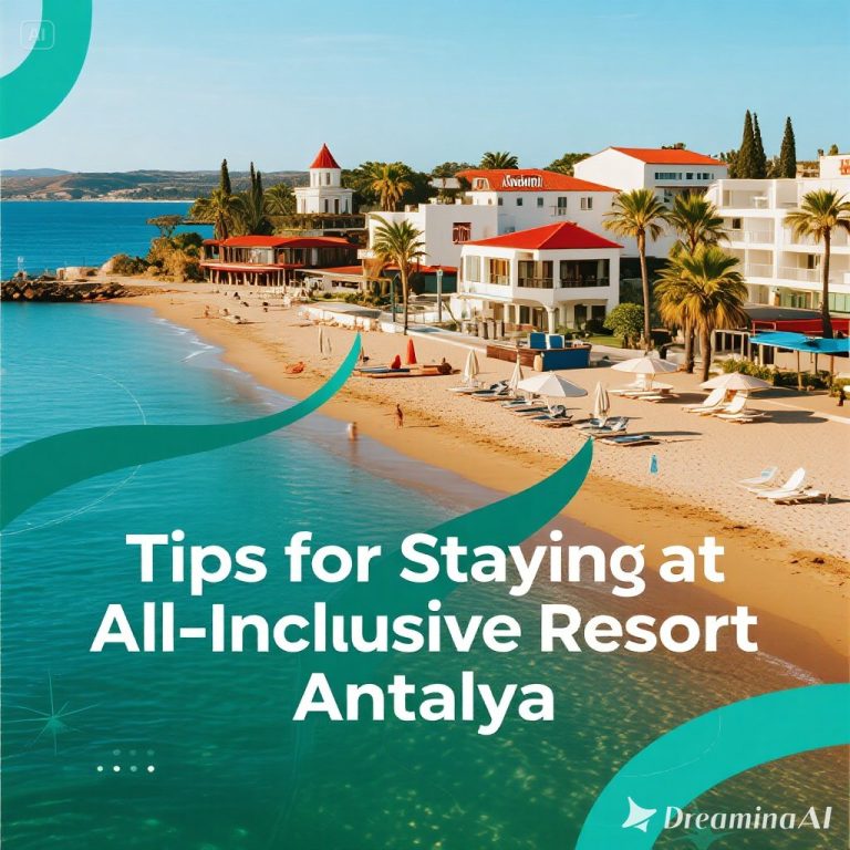 Resort all-inclusive di Antalya dengan pemandangan laut Mediterania, kolam renang, dan pantai berpasir.