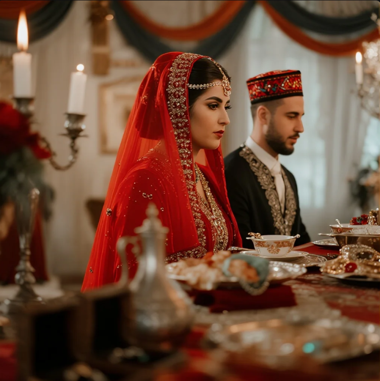 Pasangan pengantin Turki dalam prosesi pernikahan tradisional Antalya