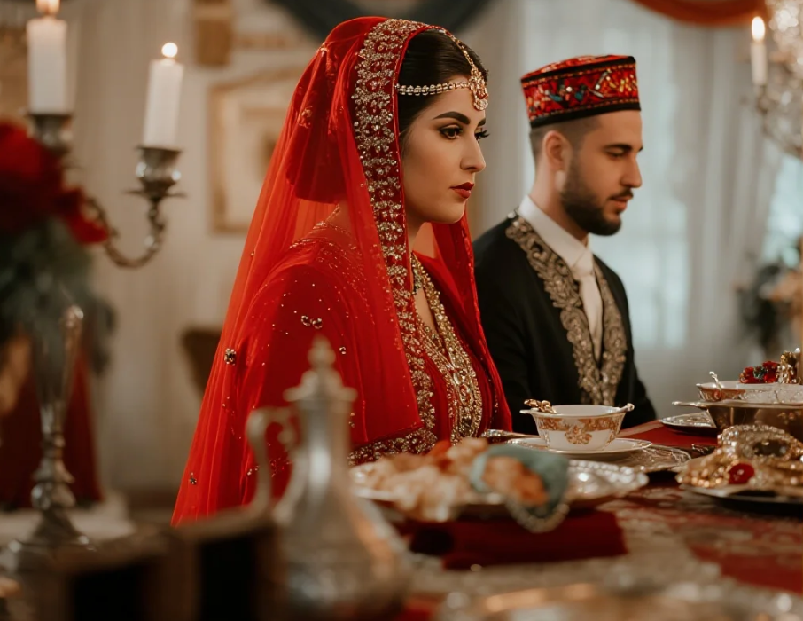 Pasangan pengantin Turki dalam prosesi pernikahan tradisional Antalya