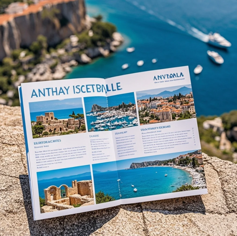 Pemandangan pelabuhan Kaleiçi dengan bangunan batu, kapal kecil, dan laut biru Mediterania di Antalya